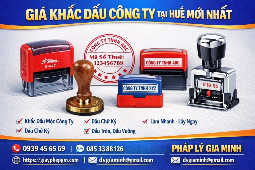 Dịch vụ khắc dấu doanh nghiệp tại Huế giá rẻ 3 con dấu doanh nghiệp tại Huế