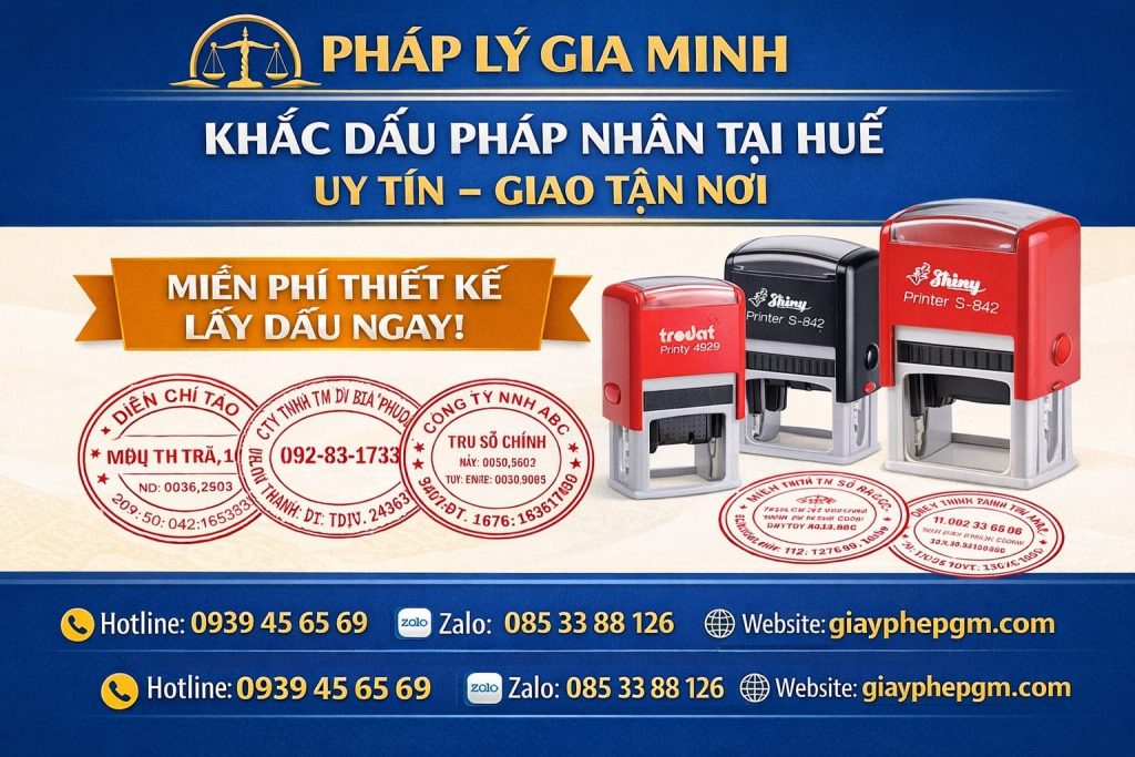 Dịch vụ khắc dấu doanh nghiệp tại Huế giá rẻ 2 dấu logo thương hiệu tại Huế