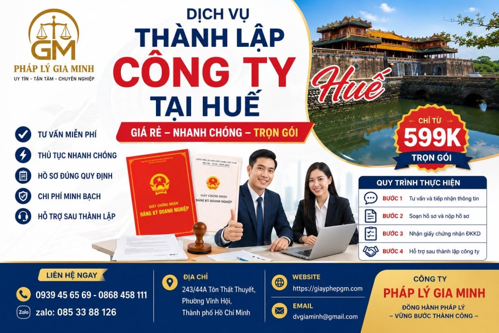 Dịch vụ thành lập công ty tại Huế giá rẻ