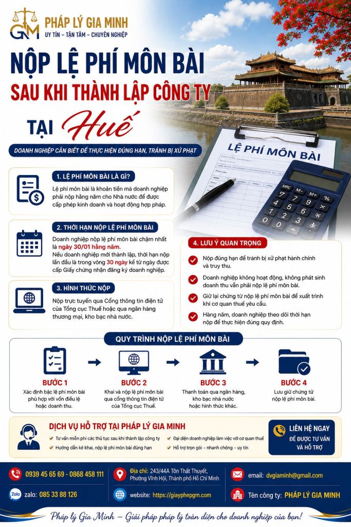 Nộp lệ phí môn bài sau khi thành lập công ty tại Huế